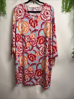 Stella Parker Collection Floral Dress in Light Blue, Pink & Orange